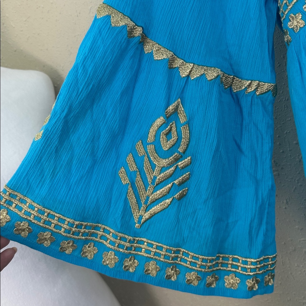 Soft Surroundings Zaneta Turquoise Gold Embroidery Babydoll Boho Lagenlook 3X - Picture 6 of 10